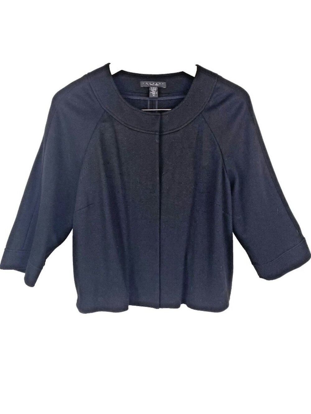 Womans 14 Collarless Hidden Button Front Jacket Black 3/4 Sleeve